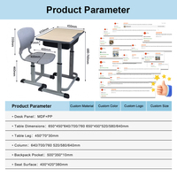 Ensemble bureau et chaise pour enfants réglables en hauteur, design ergonomique et gain de place, pour une utilisation en classe primaire et secondaire