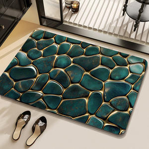 Tapis de salle de bain absorbant rectangulaire en céramique céladon avec design minimaliste doré flottant, antidérapant et à séchage rapide - Product Image 3