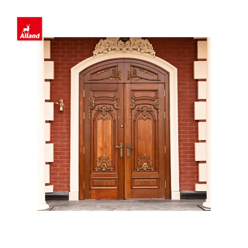 Porta a battente in legno massello esterno in stile europeo su misura porta di lusso con piano ad arco per case e Villa