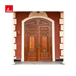 Bespoke fazer estilo europeu exterior madeira sólida balanço estilo luxuoso porta com arco superior para casas e vila