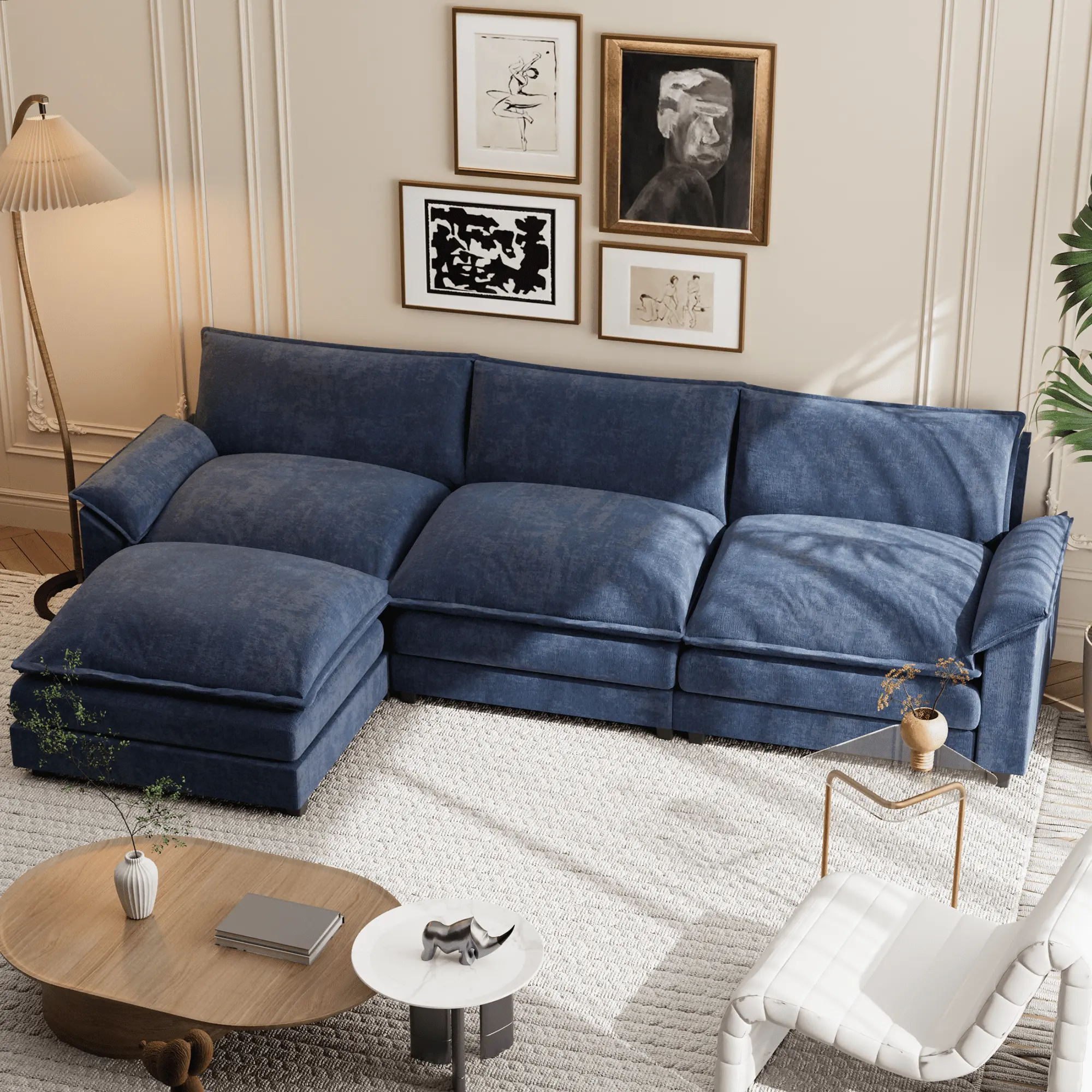 ATUNUS Nordic Homall modulares sektional-Sofa-Couch-Set 3-Sitzer L-förmiges Sofa mit beweglicher Fußstütze