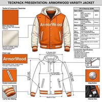 Blouson universitaire à capuche pour homme en daim croûte de porc avec logo brodé appliqué personnalisé, fermeture éclair contrastante simple boutonnage, style streetwear, OEM