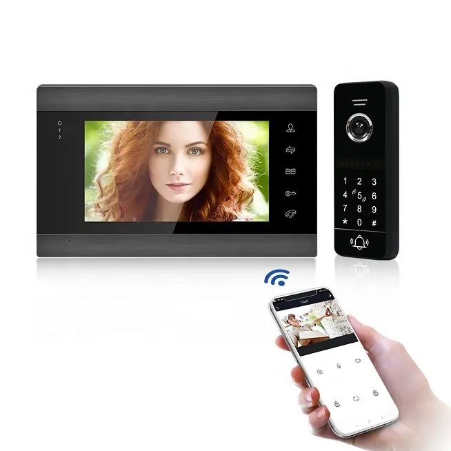 Factoryインターホンサプライヤーマルチ家族ip wifi 7インチ有線ビデオドアホンモニタービルディング視覚インターホンシステム