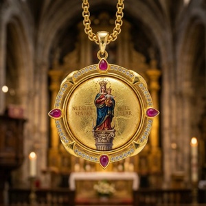 Virgen del Pilar, Virgen María, Colgante de Estatua 3D, Esmalte de Rubí Pintado a Mano, <span class=keywords><strong>Zaragoza</strong></span>, Joyería Católica de Protección para Uso Diario - Product Image 1