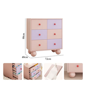 Armoire de style crème française avec <span class=keywords><strong>tiroirs</strong></span> à blocs de couleur et pieds cannelés pour le rangement latéral de la chambre ou l'entrée - Product Image 4