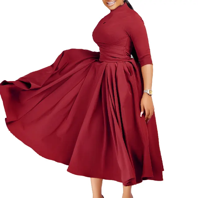 Lady Elegant Temperament Folds Africa Swing Skirt Foreign Plus Size Woman Clothe Dress
