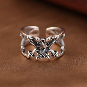 Real Silver S925 Silver <strong>Ring</strong> Jewelry Vintage Personalized Rock Letter <strong>X</strong> Adjustable <strong>Ring</strong> for Men and Women - Product Image 2