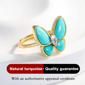 Bague pour femme en plaqué or 18 carats avec trèfle à quatre feuilles turquoise classique Prix d'usine Bagues en pierres précieuses certifiées CMA - Product Image 2