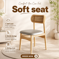 Chaise de salle à manger personnalisée MYUZ 2026, tissage en rotin naturel et pieds en bois massif avec assise en velours doux, chaise de salle à manger en rotin