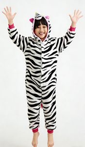 Conjunto de Pijama de una Pieza Haoxuan Ecológico de Terciopelo con Estampado de <span class=keywords><strong>Cebra</strong></span>, Estilo de Dibujos Animados para Niños, con Mangas Abullonadas, para las Cuatro Estaciones - Product Image 3