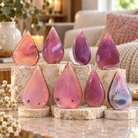 Ornement en Agate Rose Teintée en Forme de Goutte d'Eau, Sculpture de Pierre Précieuse Polie pour Décoration de Table et d'Intérieur