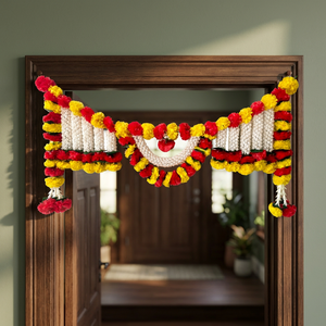 Tapiz Floral Tradicional con Flores Rojas, Amarillas y Blancas para Decoración de Bodas, Hogar y Sala de Estar, Forma Irregular, Pieza Única - Product Image 1