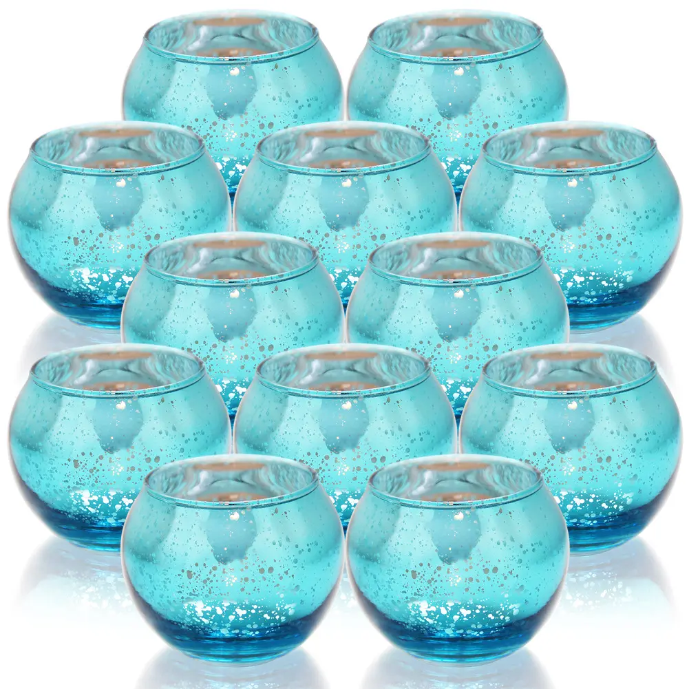 Home Decor Modern Design Blue Mercury Bulk Clear Votive Candle Holders Glass Jars