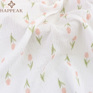 HAPPEAK Impreso Tulipanes Muselina Tejido Algodón Doble Capa Gasa Tela Textil para Manta de Bebé - Product Image 1