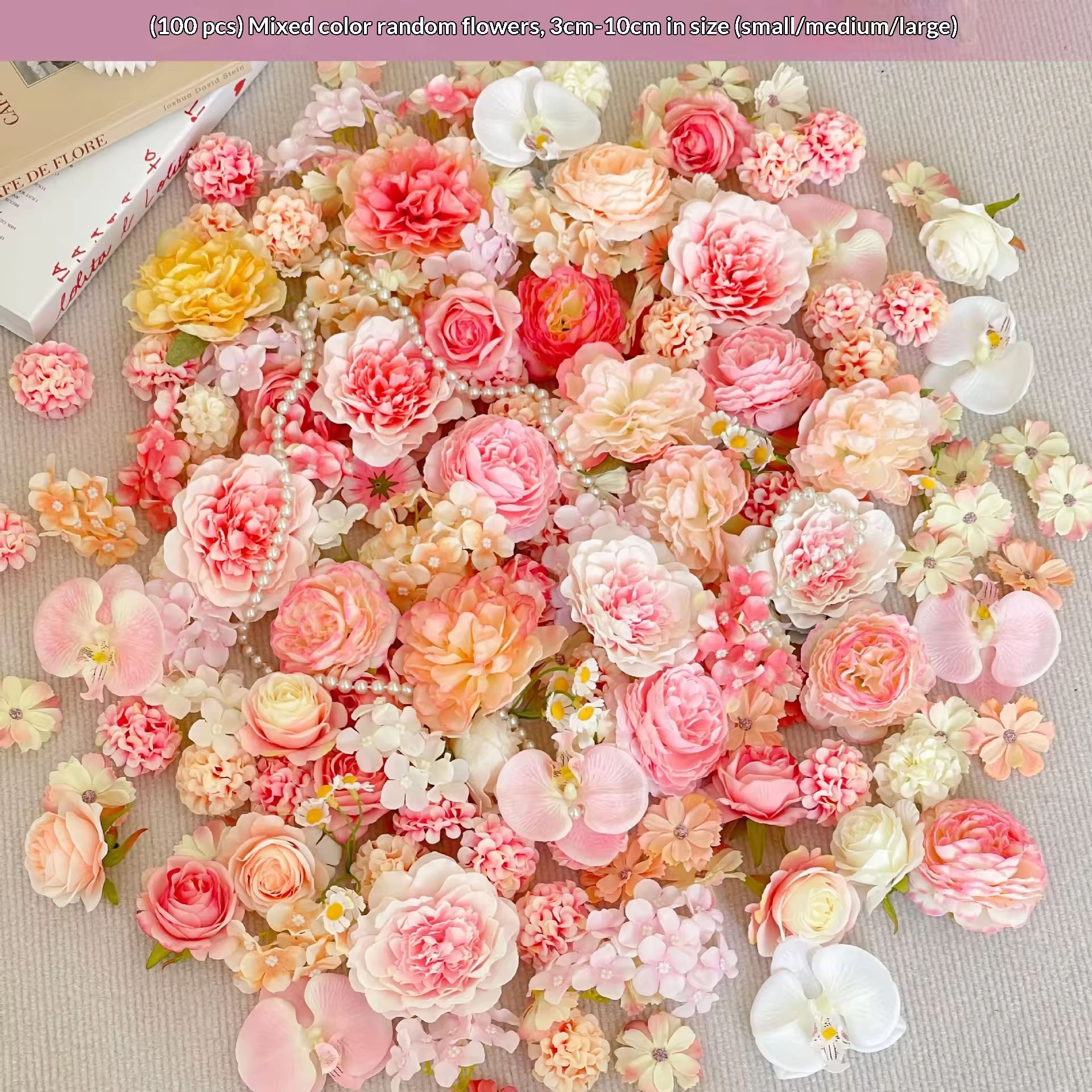 ดอกไม้รวม 100 ดอก ขนาดใหญ่ กลาง และเล็ก 3 ซม.-10 ซม