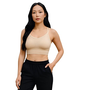 Sujetador deportivo para mujer, color beige, con tirantes, sin espalda, para yoga, transpirable, a prueba de golpes, ligero, para entrenamiento - Product Image 1
