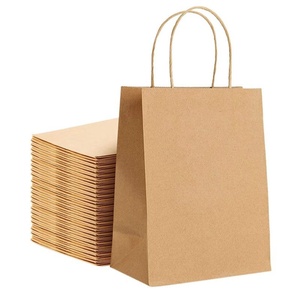 Sacs de courses en papier kraft recyclé avec poignée découpée, écologiques, marron, en gros, en stock, avec logo - Product Image 4