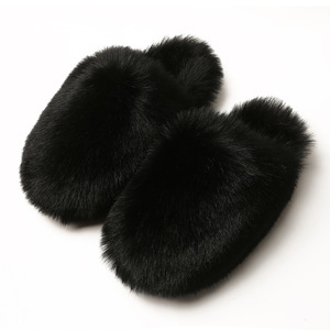 Faux Fur Slippers Indoor Comfortable <b>Fluffy</b> Furry <b>Slides</b> Sold Color Women Winter House Slippers - Product Image 6