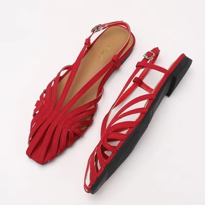 2026 New Premium Gold Metallic Square Toe Slingback Flats Woven Strappy Casual <b>Sandals</b> - Product Image 4