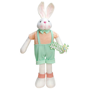 Jouet lapin de Pâques Zaves, lapin mignon, décoration de la maison, style de jardin de printemps, série tenant un panier de fleurs rempli de coton PP - Product Image 2