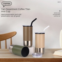 Venta al por mayor nuevo termo de vacío de acero inoxidable taza de plástico interior exterior tubo de succión de acero Oficina portátil creativo regalo de negocios