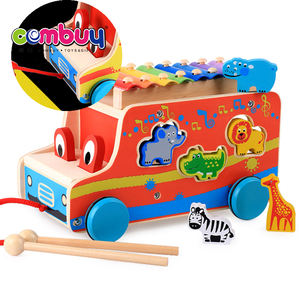 खींच खींचें बस 18 M + बच्चे दस्तक पियानो मवेशी संगीत लकड़ी सिलाफ़न खिलौना - Product Image 1