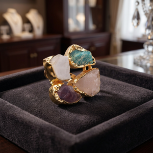 Boho Style Gold Plated Brass <b>Turquoise</b> <b>Ring</b> For Women With Adjustable Open Band Statement Fashion Jewelry Accessory For Daily - Product Image 2