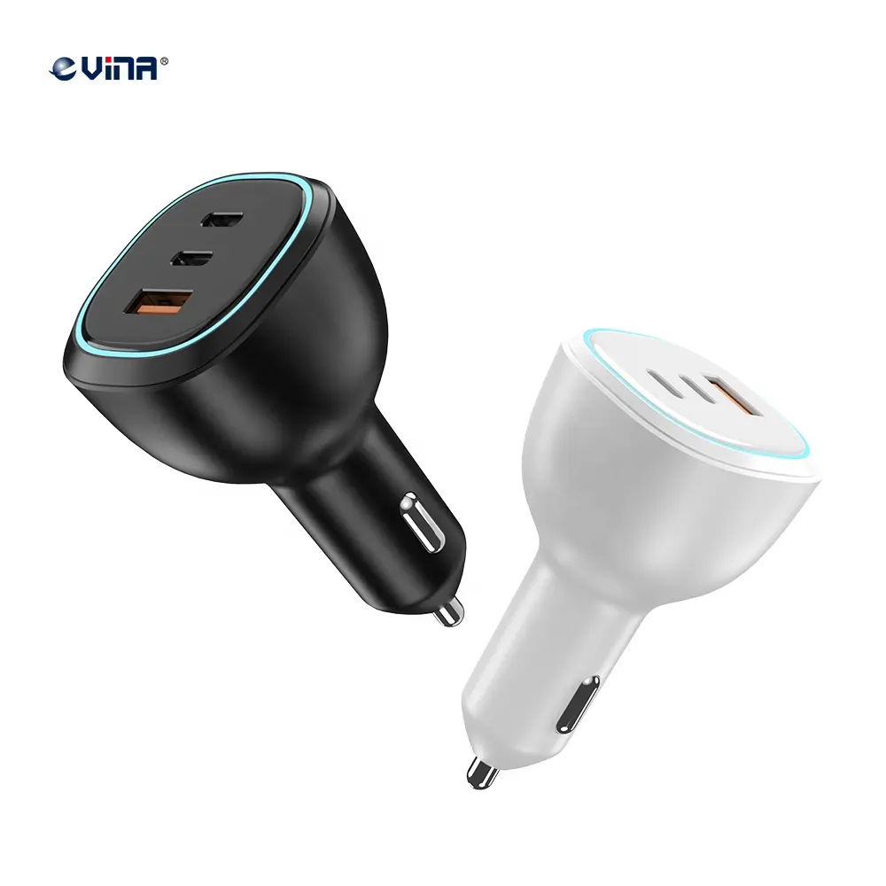 Pd3.1 + Qc3.0 pps 165w high power Car Charger 2usb 1type C Portable Black Fast Car Mobile Phone Charger