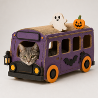 Maison pour chat en carton ondulé en forme d'autobus de nuit, griffoir et grotte intérieure avec toit et plateau à griffer
