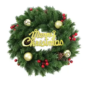 Vrolijk Kerstfeest Buiten Decoratie Wearth Gesimuleerde Slinger Bloemen Hoepel Opknoping Muur Kunstmatig Groen