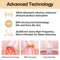 Brosse faciale en silicone OEM ODM 590nm 415nm 880nm 590nm, appareil d'infusion ultrasonique pour la réduction des cernes et l'éclat de la peau