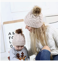 Bonnet tricoté à pompon en fausse fourrure pour enfant et Parent, bonnet pour maman et enfant