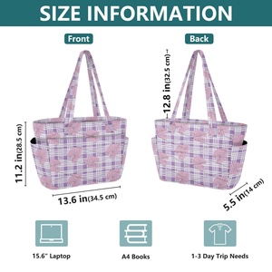 Sacs à main pour femmes avec motif Kalo violet hawaïen, sacs fourre-tout pour femmes, sacs à main en polyester matelassé, impression personnalisée, sacs à main pour ordinateur portable pour femmes - Product Image 3