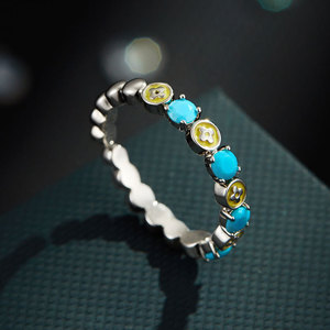 Adjustable Blue Turquoise Flower <b>Ring</b> With Prong Setting For <b>Stacking</b> Index Finger Jewelry Gift - Product Image 4