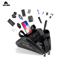 WILDMAN ES19 Sacoche de cadre triangulaire imperméable pour vélo, pochette de rangement pour téléphone portable, accessoires de vélo pour l'extérieur