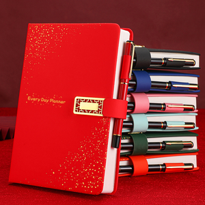 Cuaderno de negocios personalizado A5 2024, superventas, cubierta de cuero, tapa dura, logotipo personalizado, pluma de encuadernación de costura, juego de regalo - Product Image 4