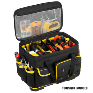 16-inch Waterproof <b>Tool</b> <b>Bag</b> with Hard Bottom Detachable Divider Heavy Duty <b>Tool</b> <b>Tote</b> with Multiple Pockets OEM Available Black - Product Image 2