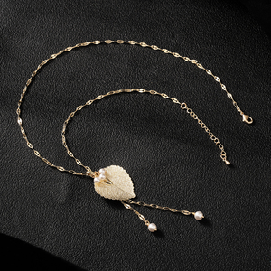 Collar con Colgante de Hoja de Bodhi Natural 2026, Borla, Perla de Imitación, <span class=keywords><strong>Cadena</strong></span> Chapada en Oro de 18K - Product Image 4