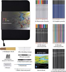 Kit de dessin et d'esquisse de 71 pièces, fournitures artistiques pour adultes, artistes débutants, crayons de couleur, <span class=keywords><strong>aquarelle</strong></span>, <span class=keywords><strong>graphite</strong></span>, fusain - Product Image 2