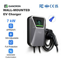 Chargeur EV GANCRON à équilibrage dynamique de la charge, monophasé Type 2, 7 kW, 32 A, AC, Wallbox domestique avec gestion de l'équilibrage de la charge et fonction CT