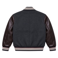 Veste en Laine et Cuir Brodé ODM en Gros, Style Streetwear Rétro, Veste Universitaire avec Patch Hibou, Couleur Charbon