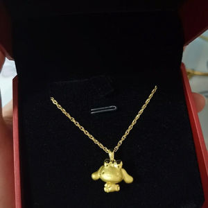 Lao Sand Gold Cinnamon Dog Necklace Brass Plated Real Gold Sanrio Big Ear Dog Pendant Lucky Bead Gift Necklace - Product Image 2