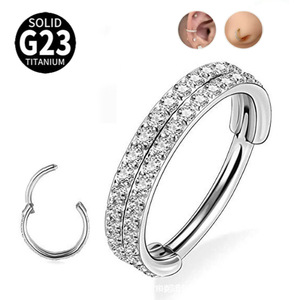 Anneau de piercing à <span class=keywords><strong>boucle</strong></span> fermée en titane G23 à double rangée de zircons, bijoux unisexes <span class=keywords><strong>pour</strong></span> le nez et l'oreille, bijoux de piercing à <span class=keywords><strong>boucle</strong></span> fermée en titane F136 - Product Image 5