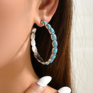 Boucles <span class=keywords><strong>d</strong></span>'oreilles grandes et rondes en forme de C, style bohème vintage, imitation <span class=keywords><strong>turquoise</strong></span>, pour femmes et jeunes filles - Product Image 2