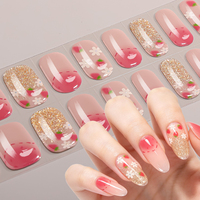 Bandes de gel semi-durcies OEM ODM pour ongles, 20 embouts, dégradé ambre orange, motif floral blanc, longue durée, pour vente en gros