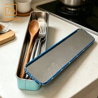 Práctica Caja Rectangular Larga de Metal con Tapa Deslizante Impresa para Guardar Cubiertos, Palillos, Tenedores, Cucharas y Vajilla