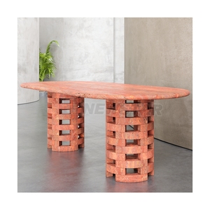 Muebles para el hogar personalizados, travertino, redondo, cuatro columnas, patas de mesa, esquina redonda, <span class=keywords><strong>Rectangular</strong></span>, largo, 96 pulgadas, mesa de comedor Nórdica - Product Image 3