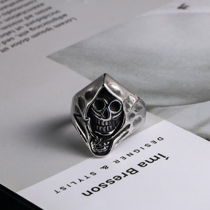 Retro Carved Skull <b>Ring</b> Men's <b>Titanium</b> Steel Skeleton Design Gift Jewelry - Product Image 2
