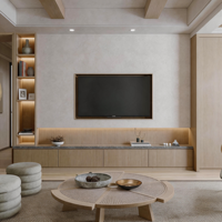 Meuble TV mural moderne en bois clair avec étagères LED, armoire flottante, console multimédia minimaliste pour salon et chambre, compatible avec les téléviseurs de 65 pouces et plus