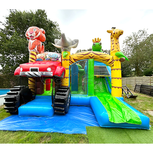 Château <span class=keywords><strong>gonflable</strong></span> pas cher <span class=keywords><strong>Amazon</strong></span> Safari avec <span class=keywords><strong>toboggan</strong></span> intégré, thème animaux de la forêt, pour fêtes de rue, avec souffleur d'air - Product Image 2
